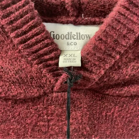Goodfellow Knit Hooded Sweater Mens Size XXL Burgundy/White Pullover Soft Preppy - Picture 3 of 11